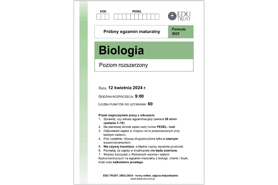 Matura próbna z biologii 2024 + omówienie na żywo + nagranie - arkusz autroski