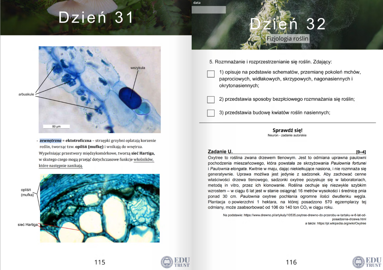 Widok planera maturalnego z biologii — harmonogram powtórek