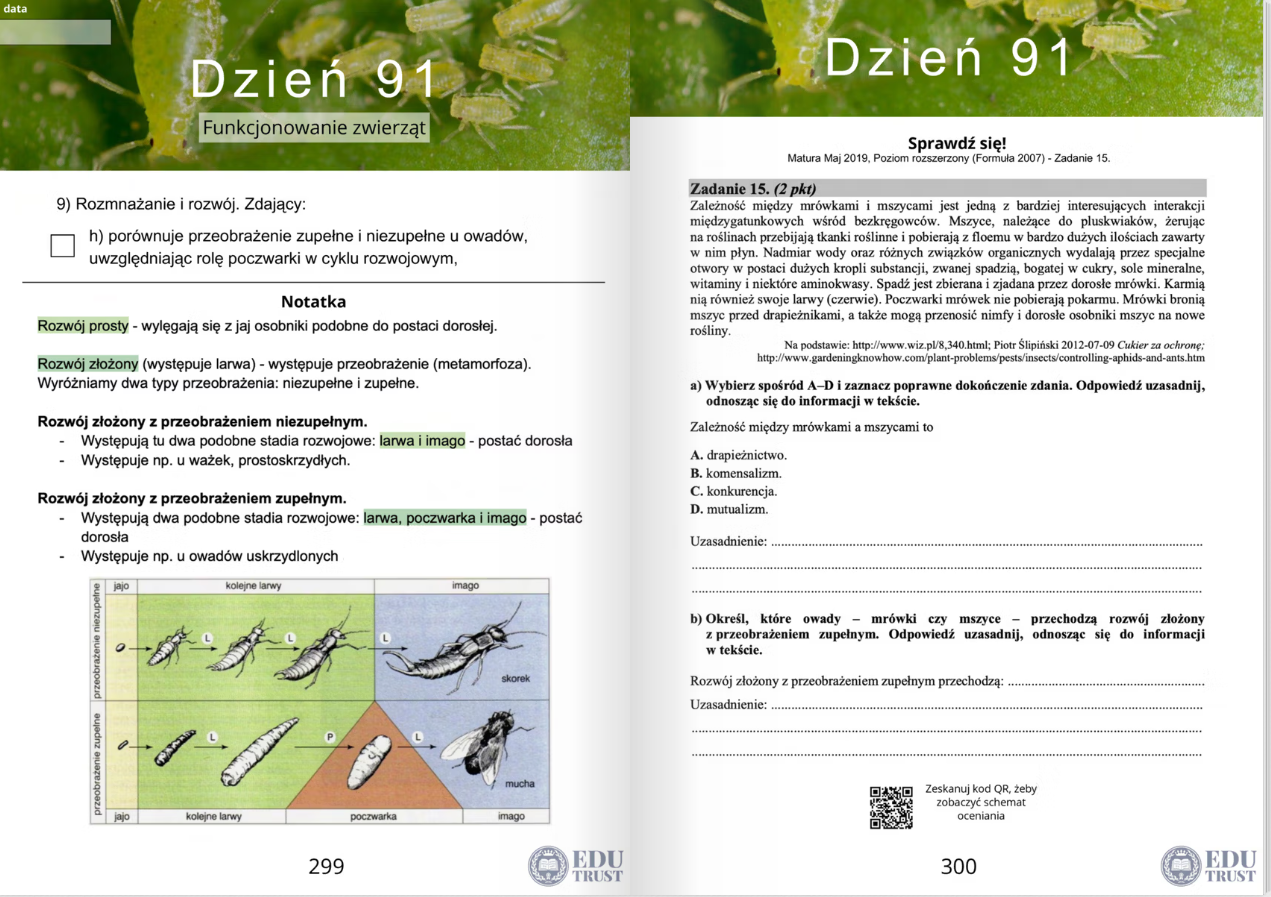 Widok planera maturalnego z biologii — śledzenie postępów