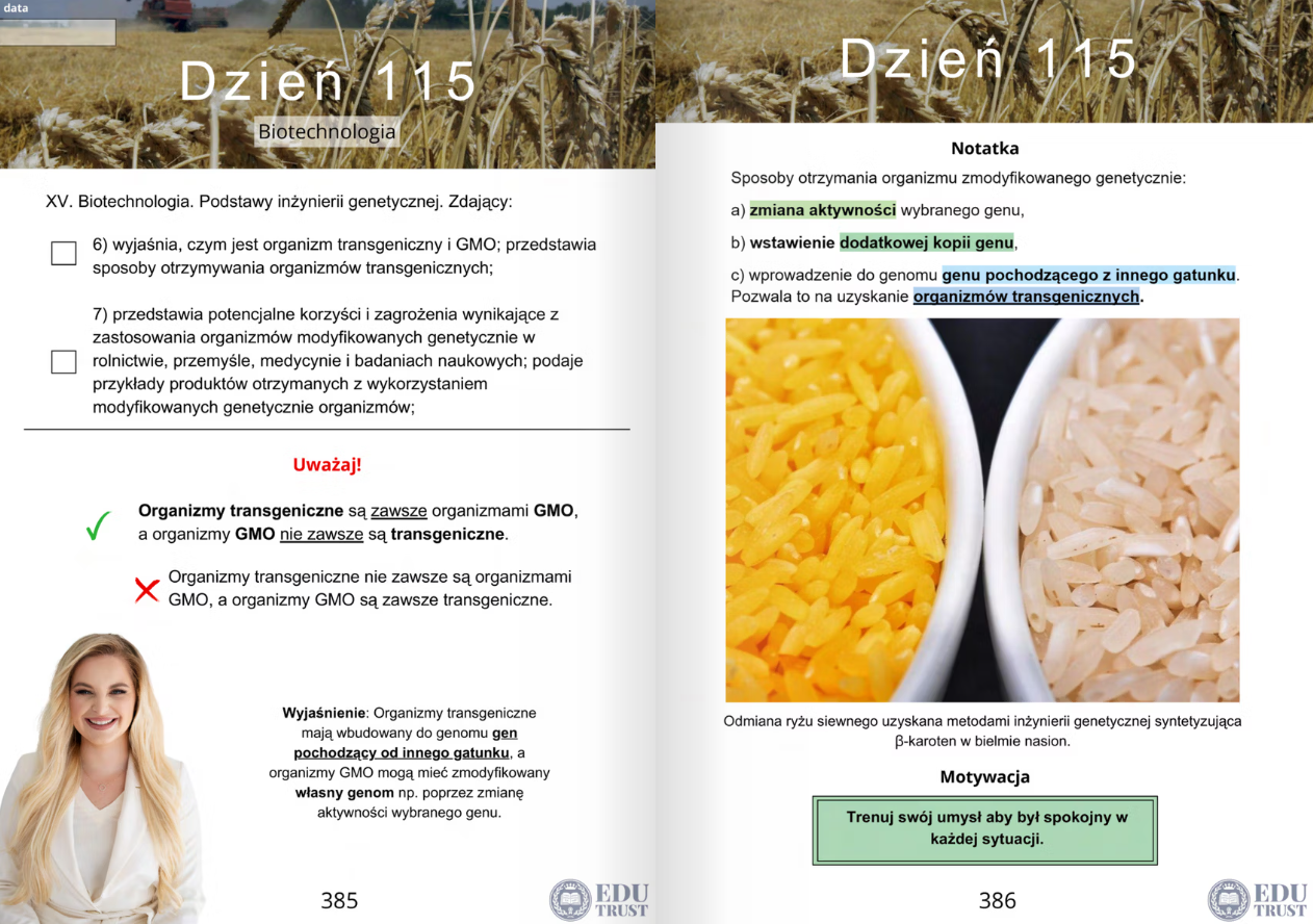 Widok planera maturalnego z biologii — plan dnia nauki